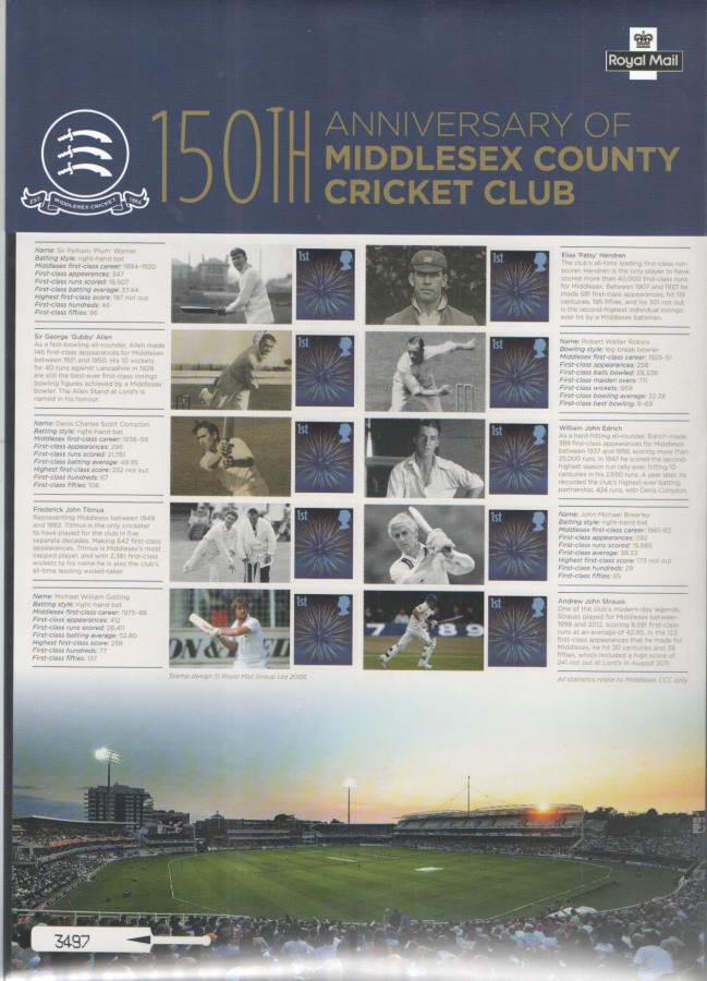 (image for) CS23 2014 Middlesex County Cricket Club Commemorative Sheet